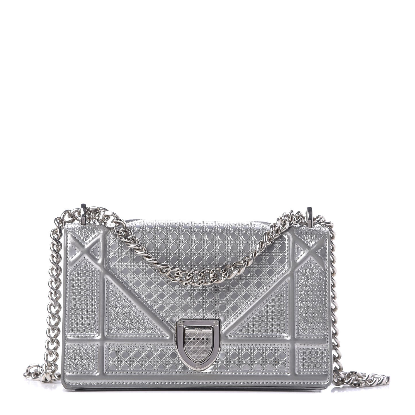 Metallic Patent Micro-Cannage Mini Diorama Flap Bag Silver