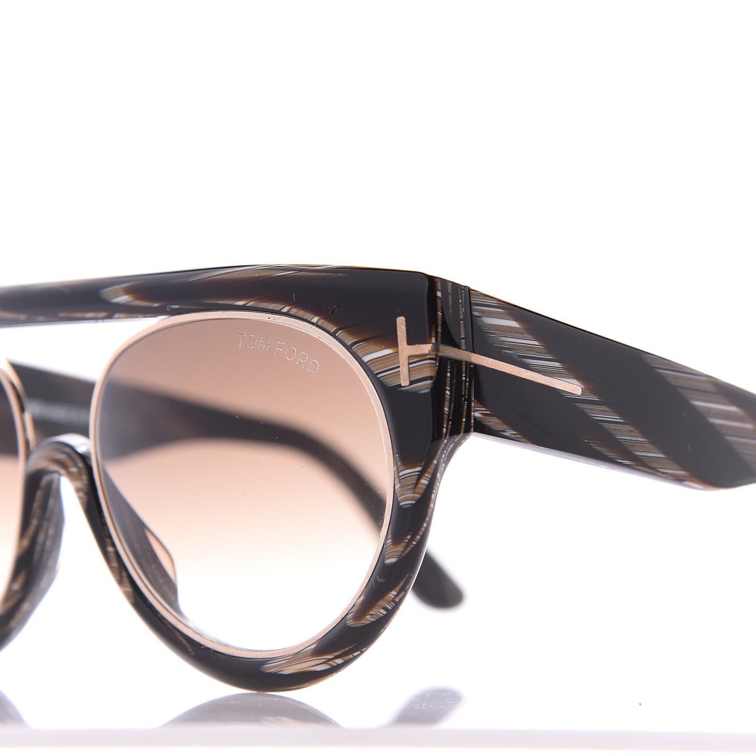 Tom Ford Alana Aviator Round Sunglasses TF360 Black Brown Horn 7 of 8