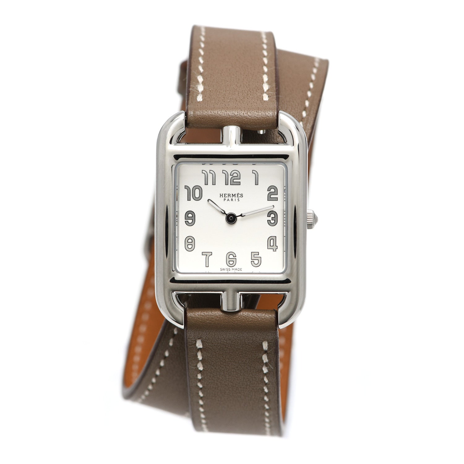 Hermes Stainless Steel Swift 23mm Cape Cod Double Tour Quartz Watch Etoupe 1 of 7