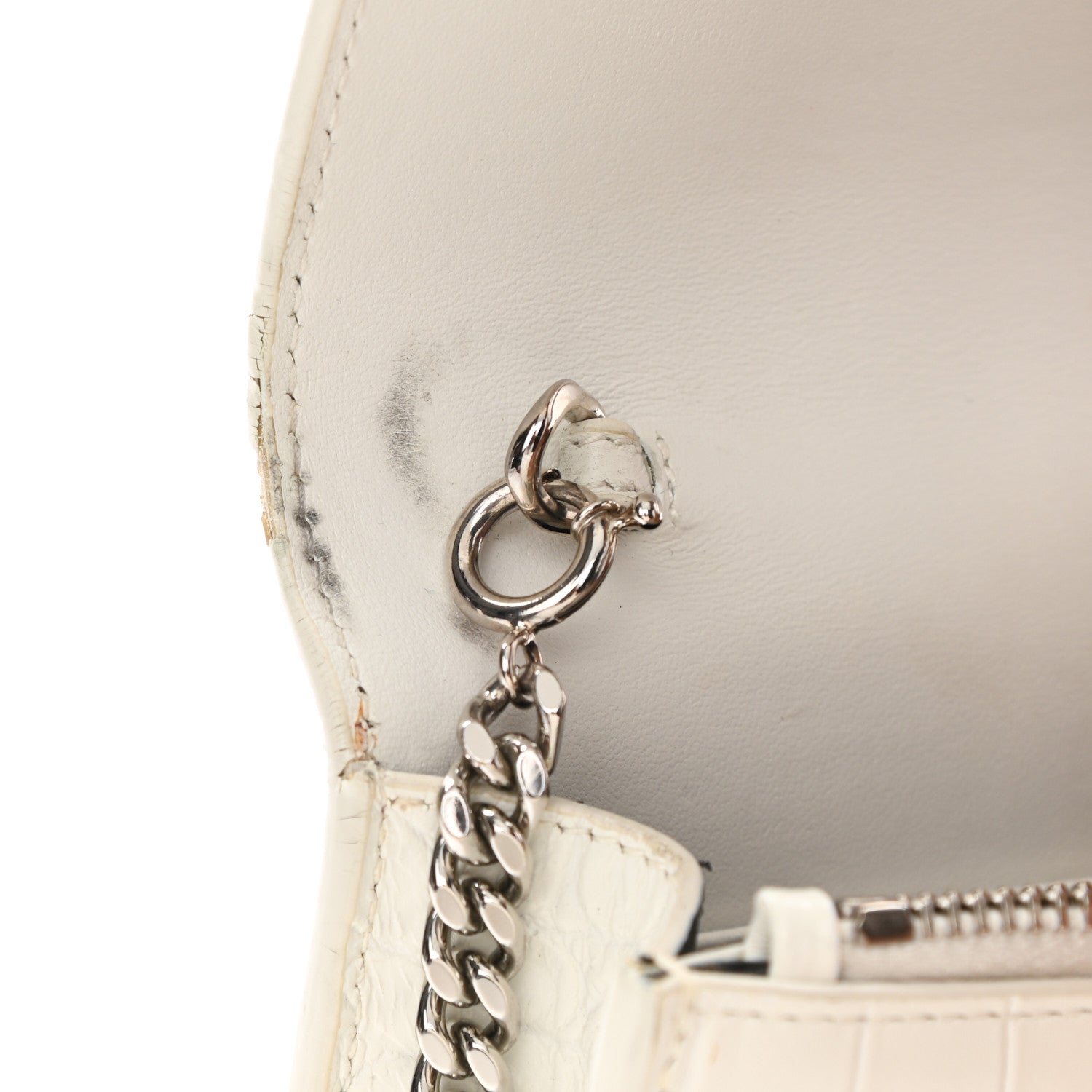 Saint Laurent Calfskin Crocodile Embossed Kate Monogram Tassel Chain Wallet Crema Soft 12 of 13