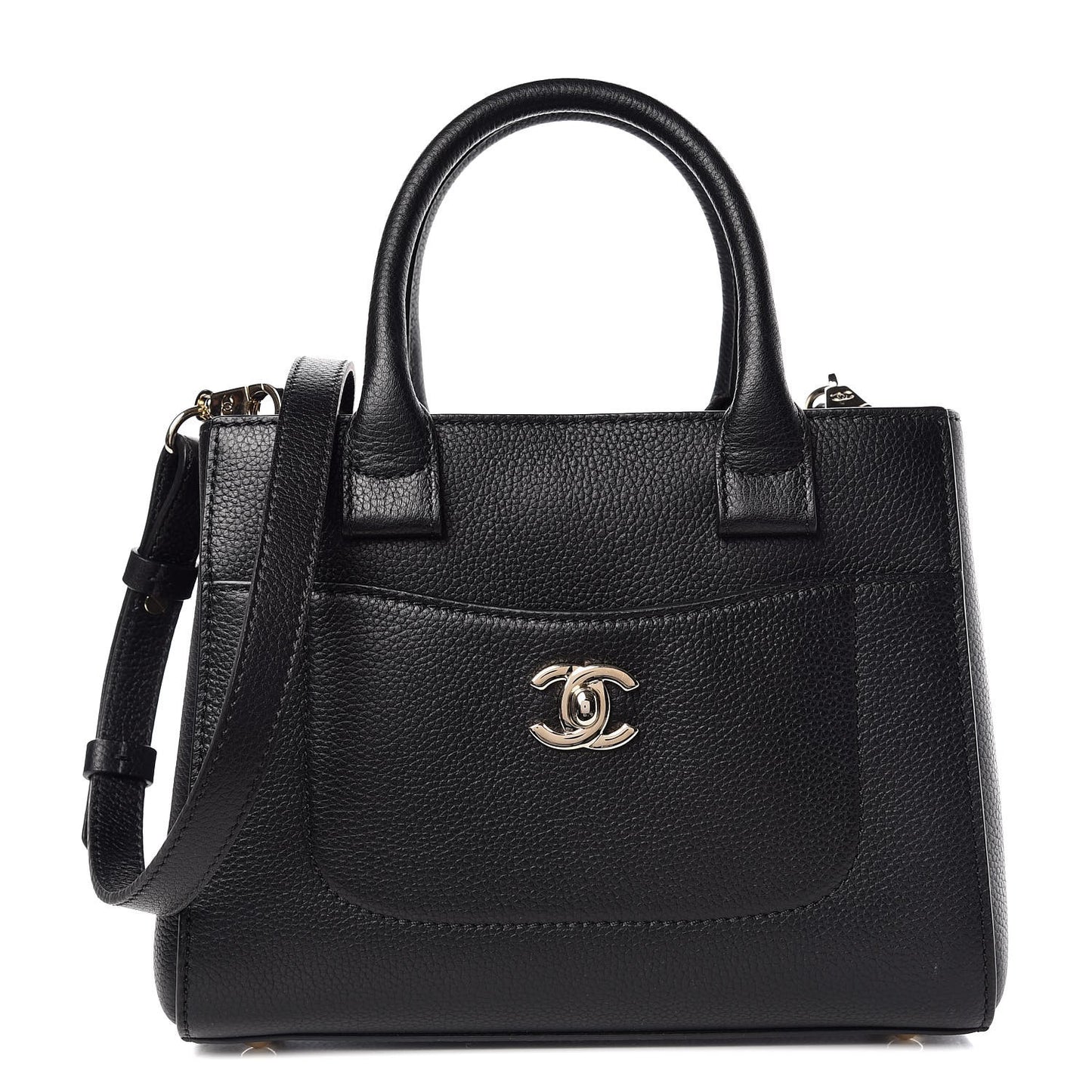 Grained Calfskin Mini Neo Executive Shopper Tote Black