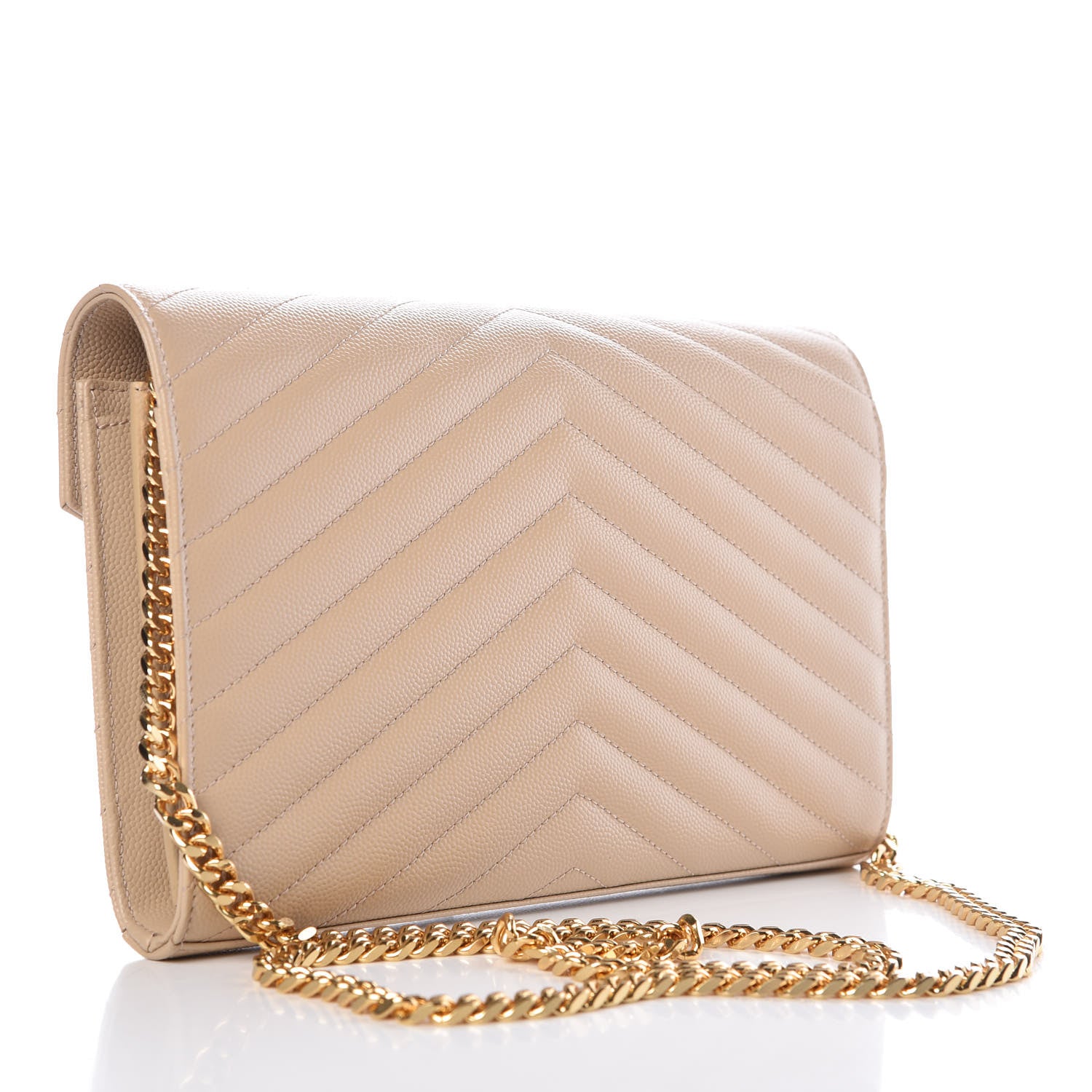 Saint Laurent Grain De Poudre Matelasse Chevron Monogram Chain Wallet Nude Powder 3 of 6