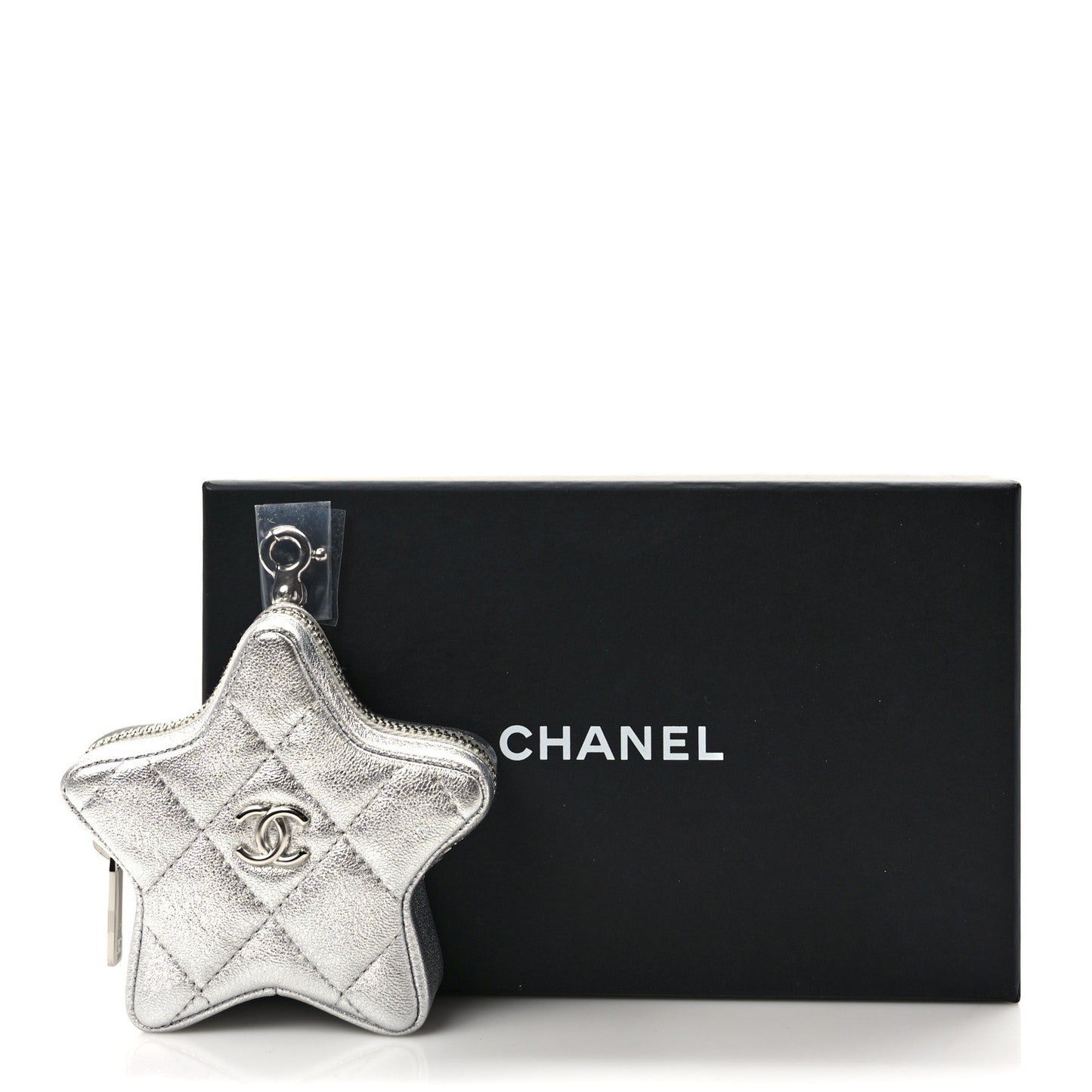 Metallic Lambskin Walk Of Fame Star Clip On Coin Purse Silver