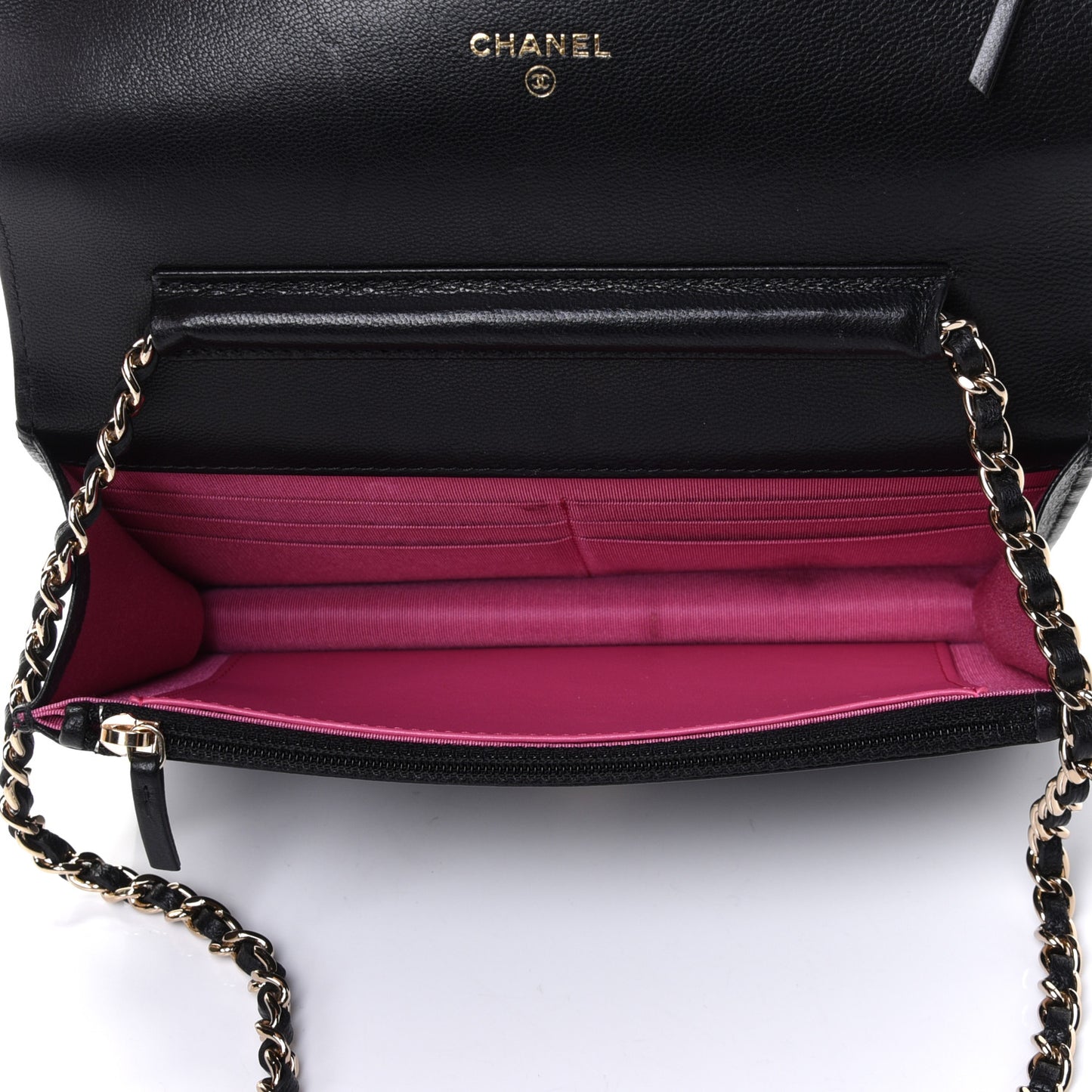 Goatskin Quilted Timeless CC Wallet On Chain WOC Black