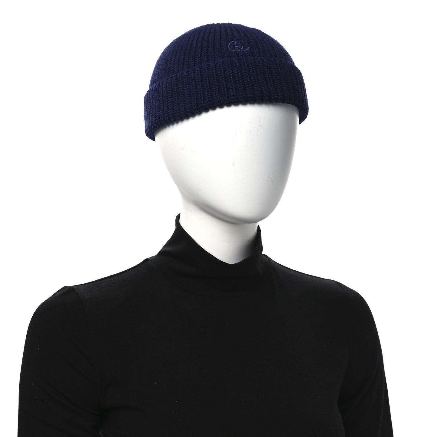 Wool Cashmere Knit Interlocking G Beanie Hat S Blue