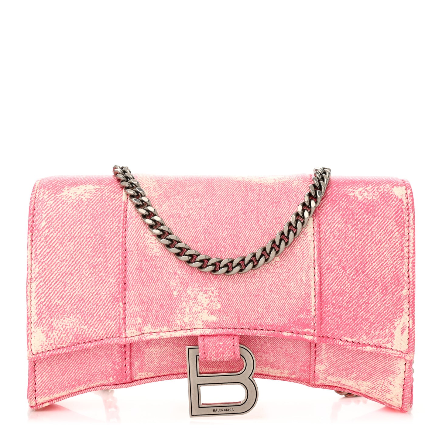 Nappa Denim Printed Hourglass Chain Bag Denim Pink