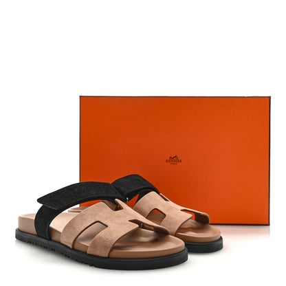 Hermes Suede Goatskin Womens Chypre Sandals 38 Rose Perle Black 9 of 9