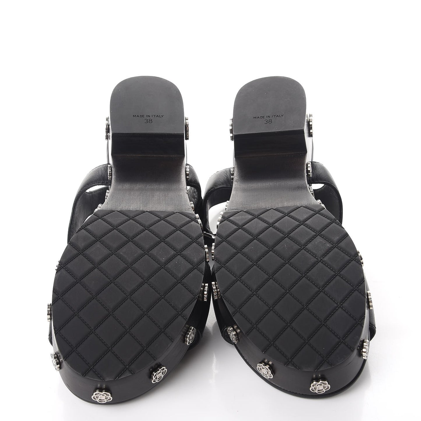 Calfskin Camellia Platform Sandals 38 Black