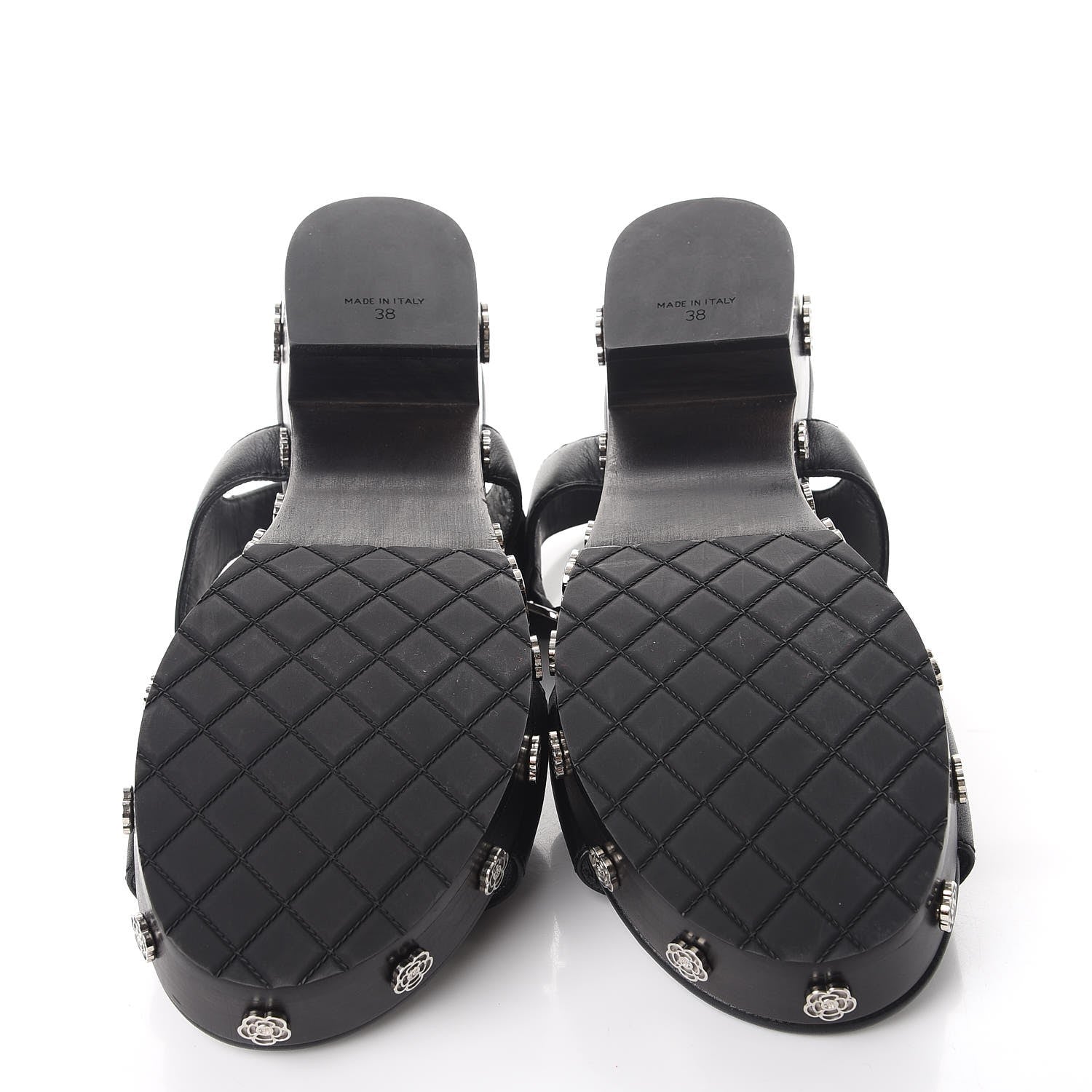 Chanel Calfskin Camellia Platform Sandals 38 Black 5 of 8