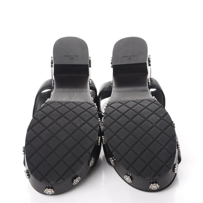 Chanel Calfskin Camellia Platform Sandals 38 Black 5 of 8