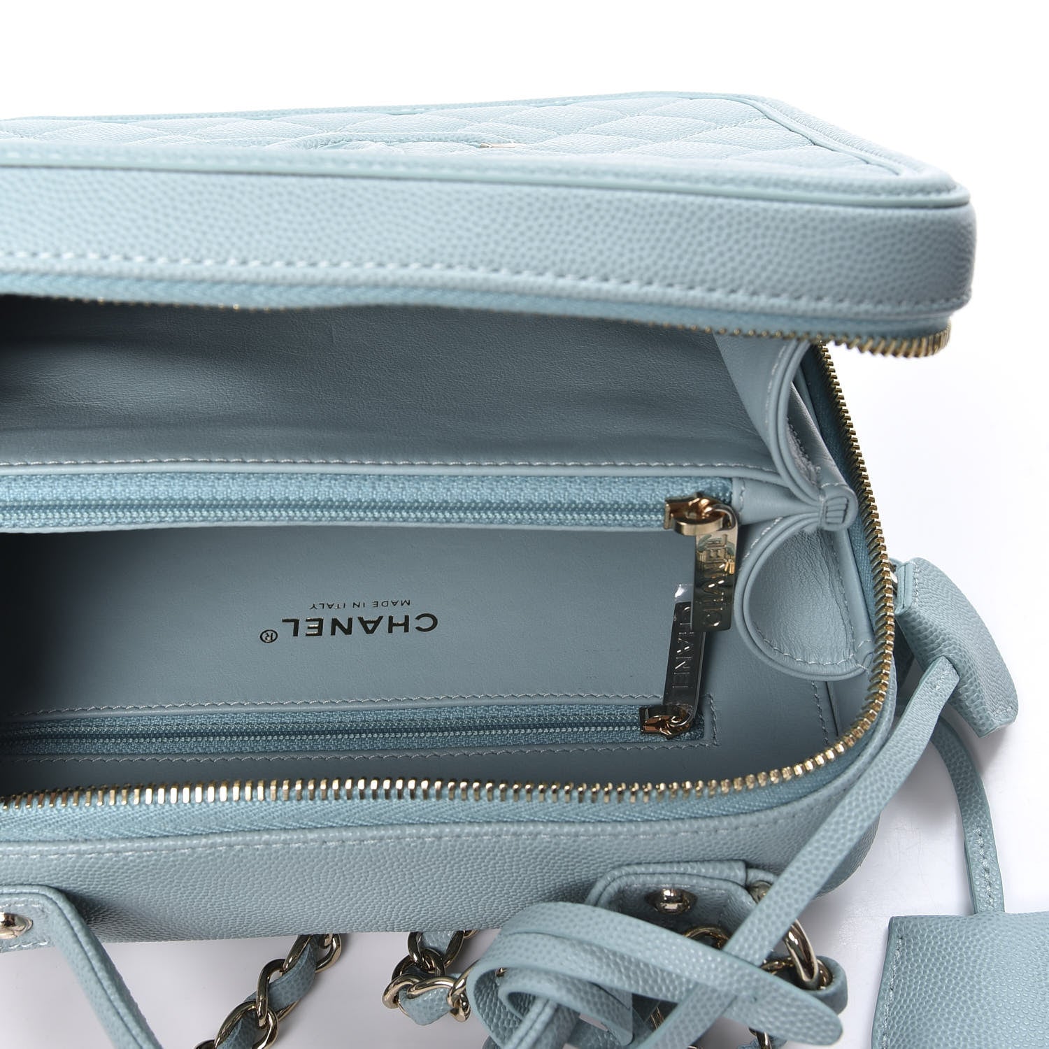 Chanel Caviar Quilted Medium CC Filigree Vanity Case Light Blue 4 of 9
