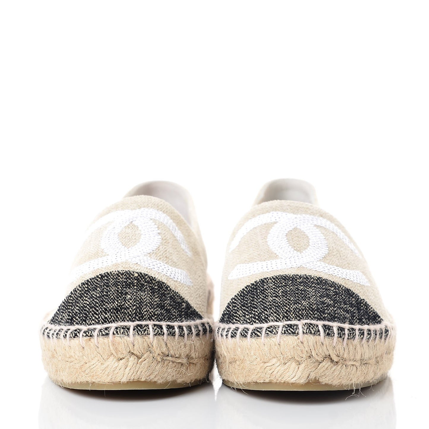 Linen Sequin CC Espadrilles 36 Beige Black