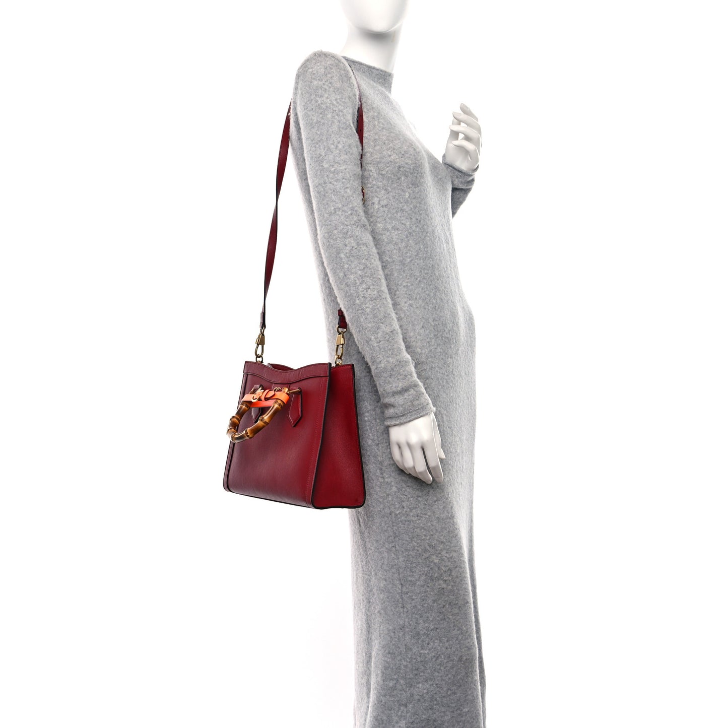 Wonka Grain Calfskin Small Diana Tote Bag Dark Red Orange Fluo
