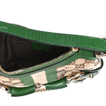 Gucci Monogram Web Horsebit Small Shoulder Bag Green 4 of 4
