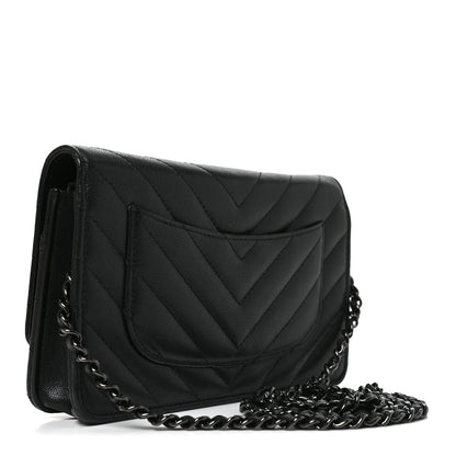 Chanel Sheepskin Chevron Reissue Wallet On Chain WOC So Black 2 of 10