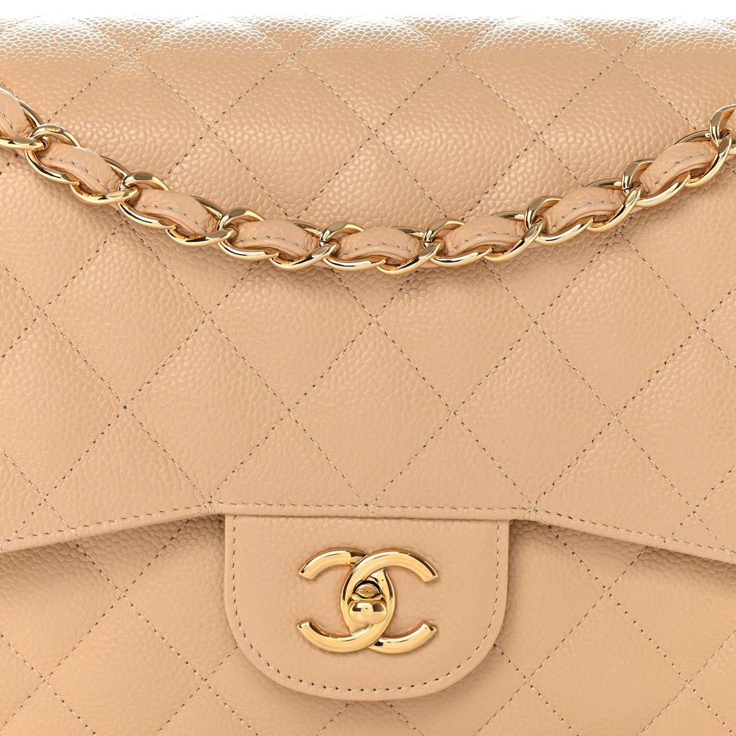 Caviar Quilted Jumbo Double Flap Beige Clair