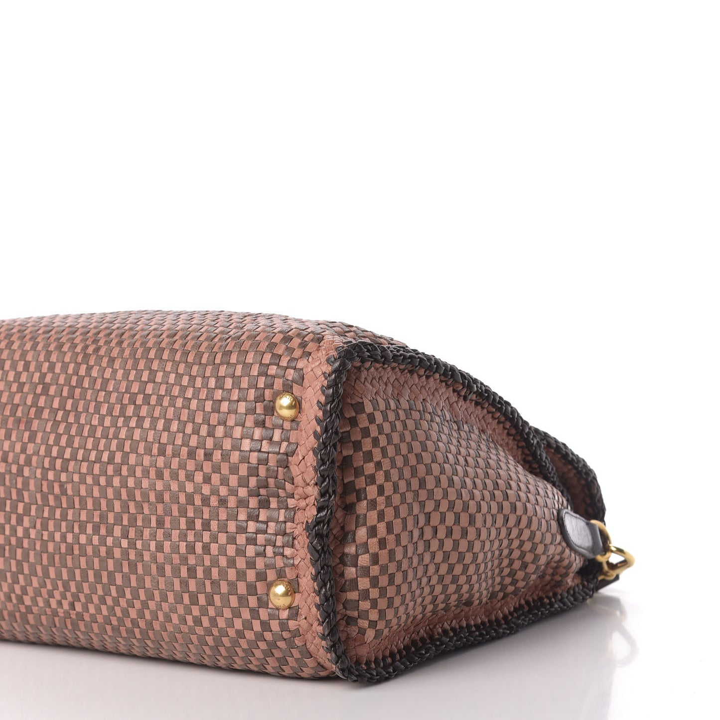 Goatskin Woven Top Handle Satchel Petalo Caffe