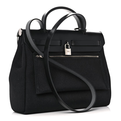 Hermes Military Toile Vache Hunter Herbag Zip Retourne 31 PM Black 4 of 16