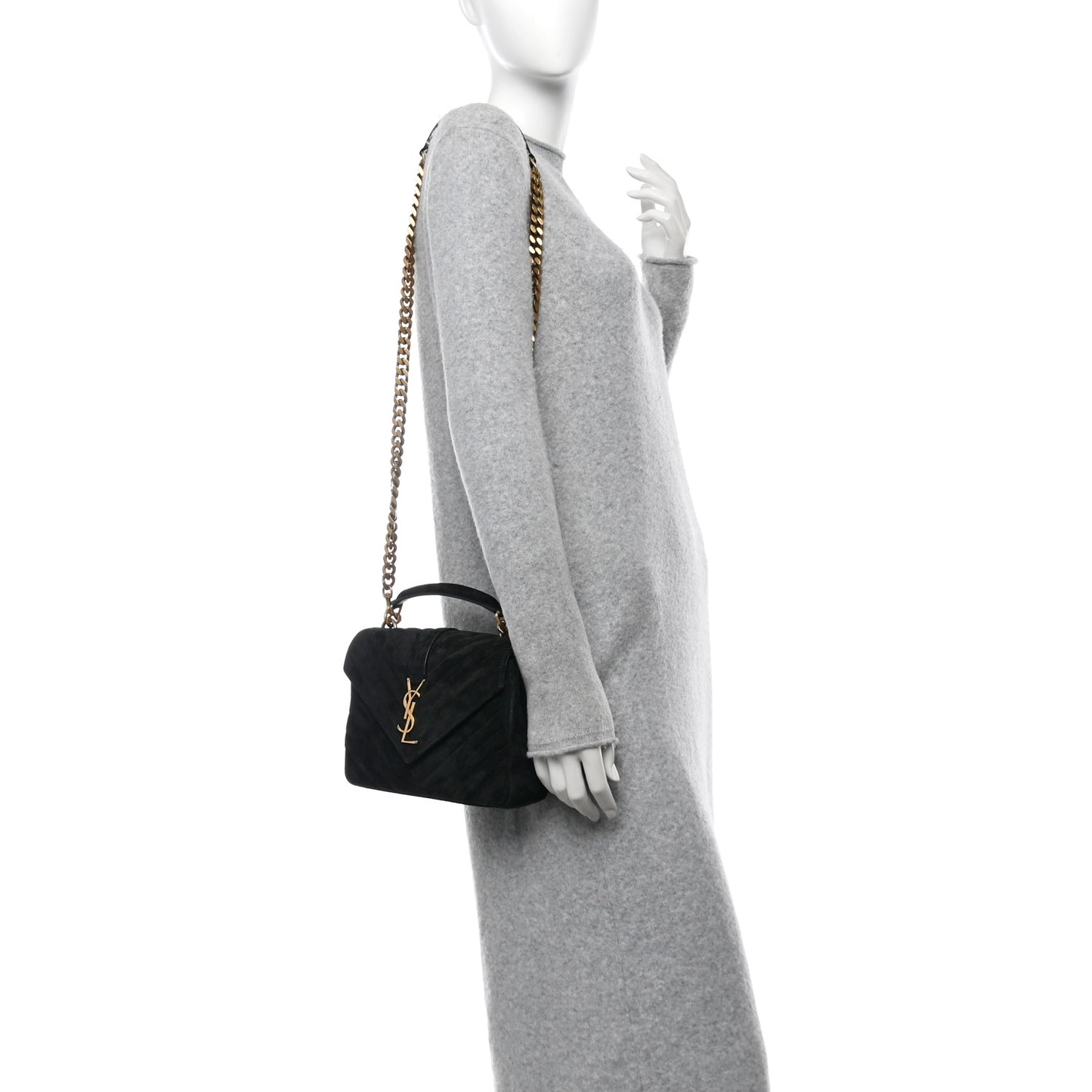 Suede Matelasse Chevron Monogram Medium College Bag Black