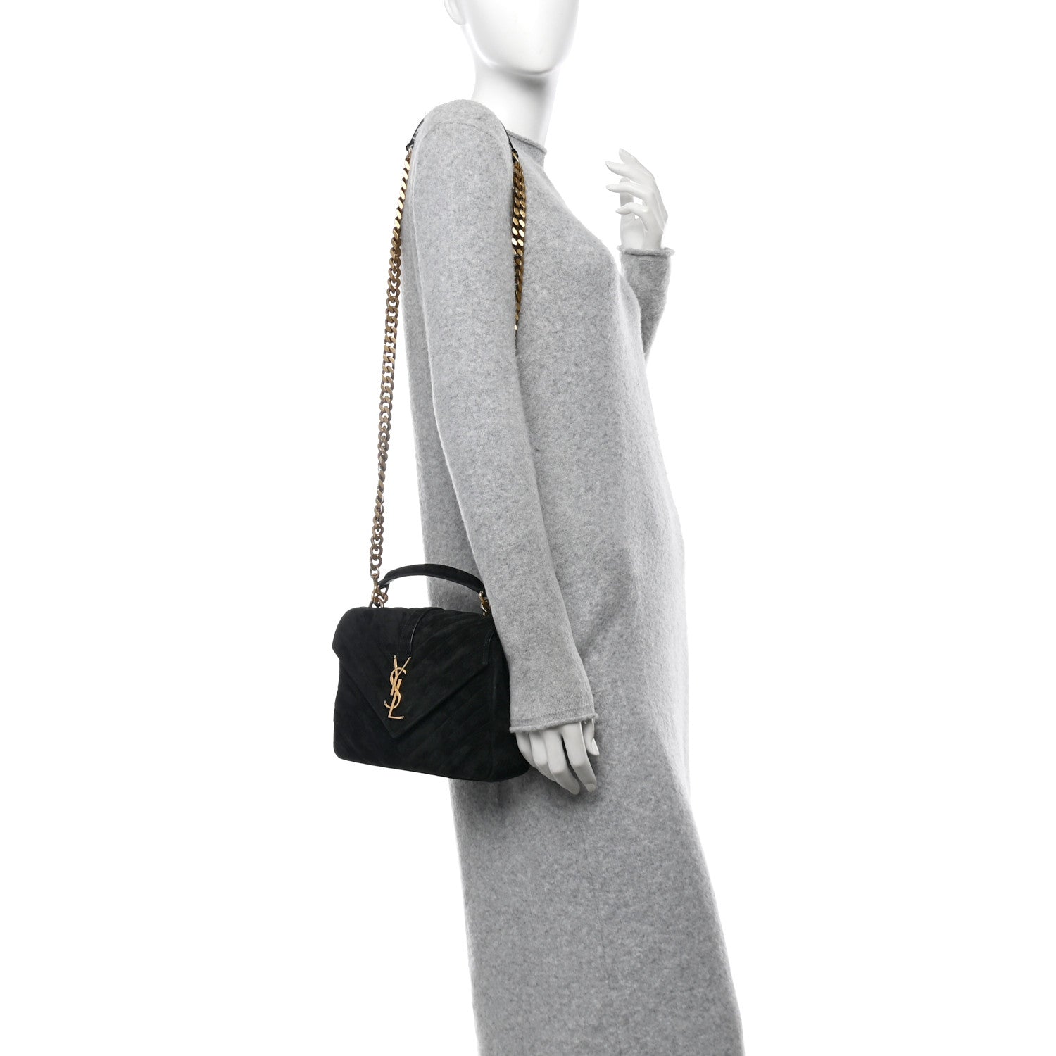 Saint Laurent Suede Matelasse Chevron Monogram Medium College Bag Black 2 of 12