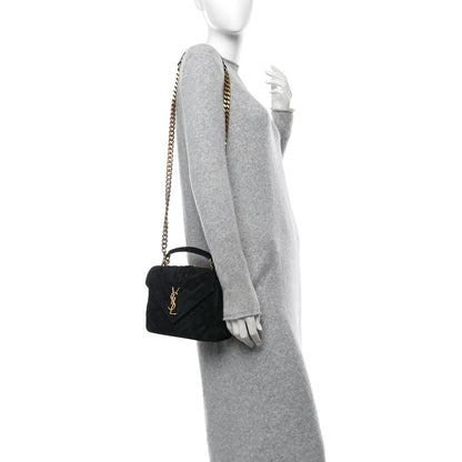 Saint Laurent Suede Matelasse Chevron Monogram Medium College Bag Black 2 of 12