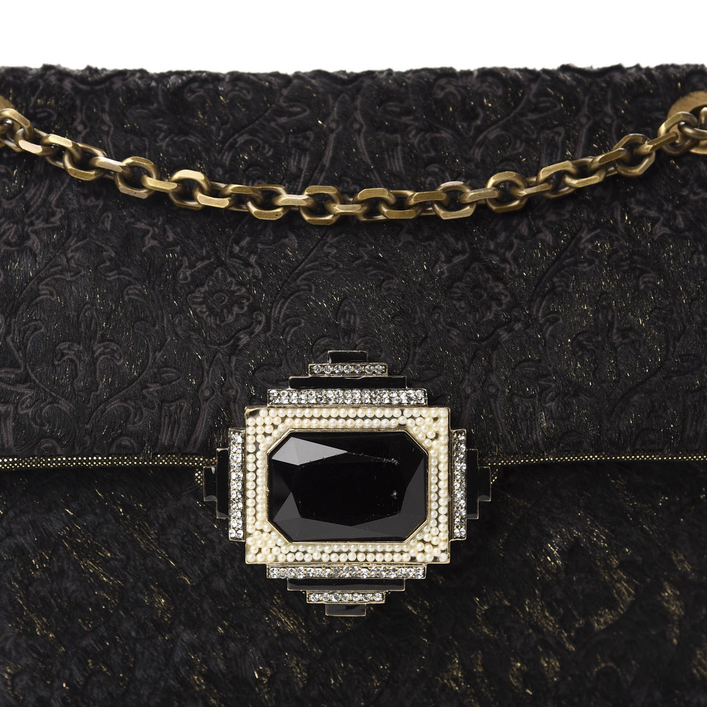 Calf Hair Embroidered Shoulder Bag Black