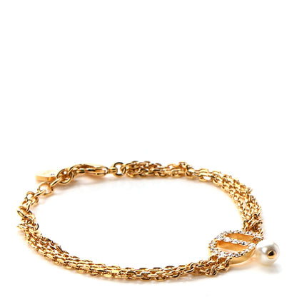 Christian Dior Metal Crystal Pearl CD Bracelet Gold 1 of 5