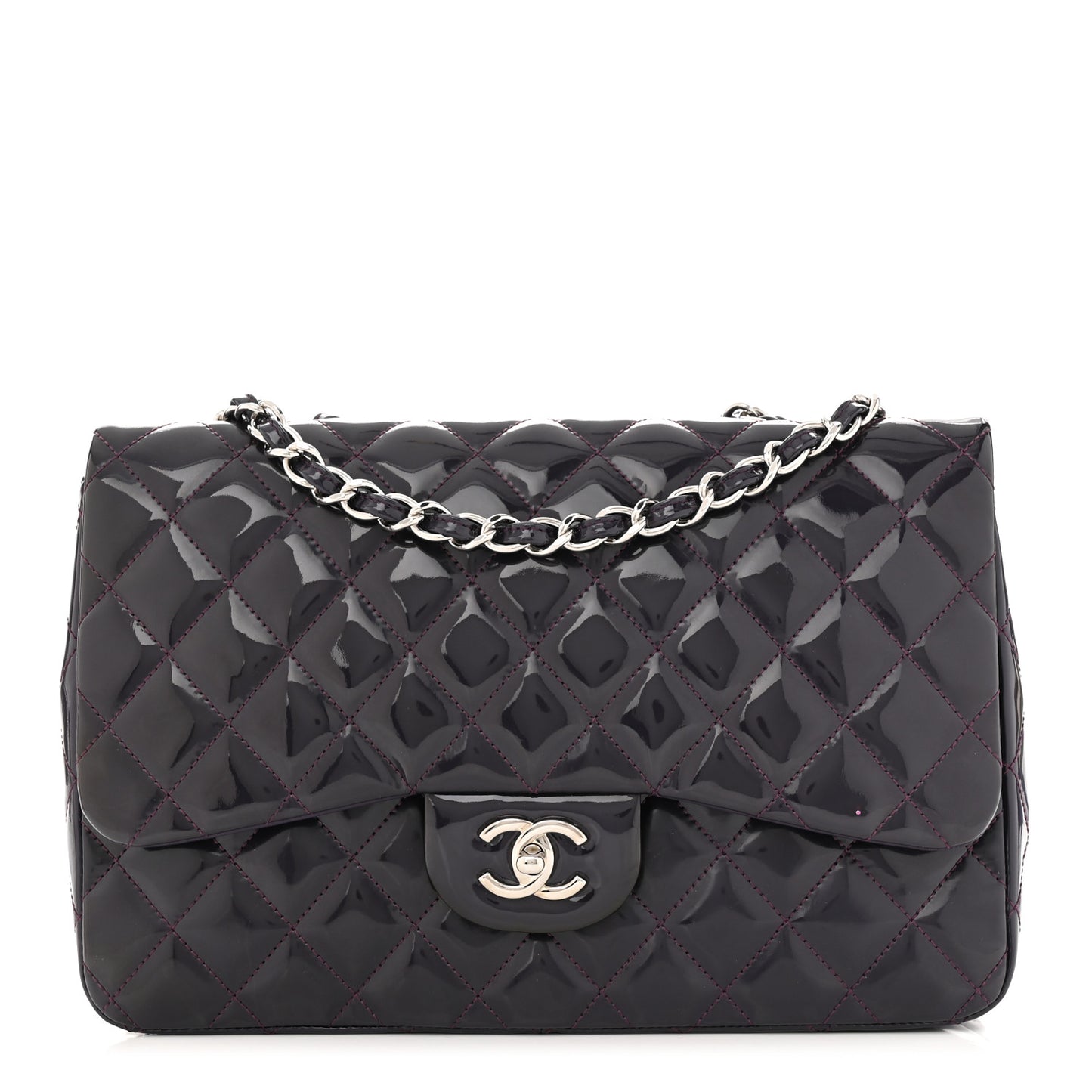 Patent Quilted Jumbo Single Flap Dark Purple