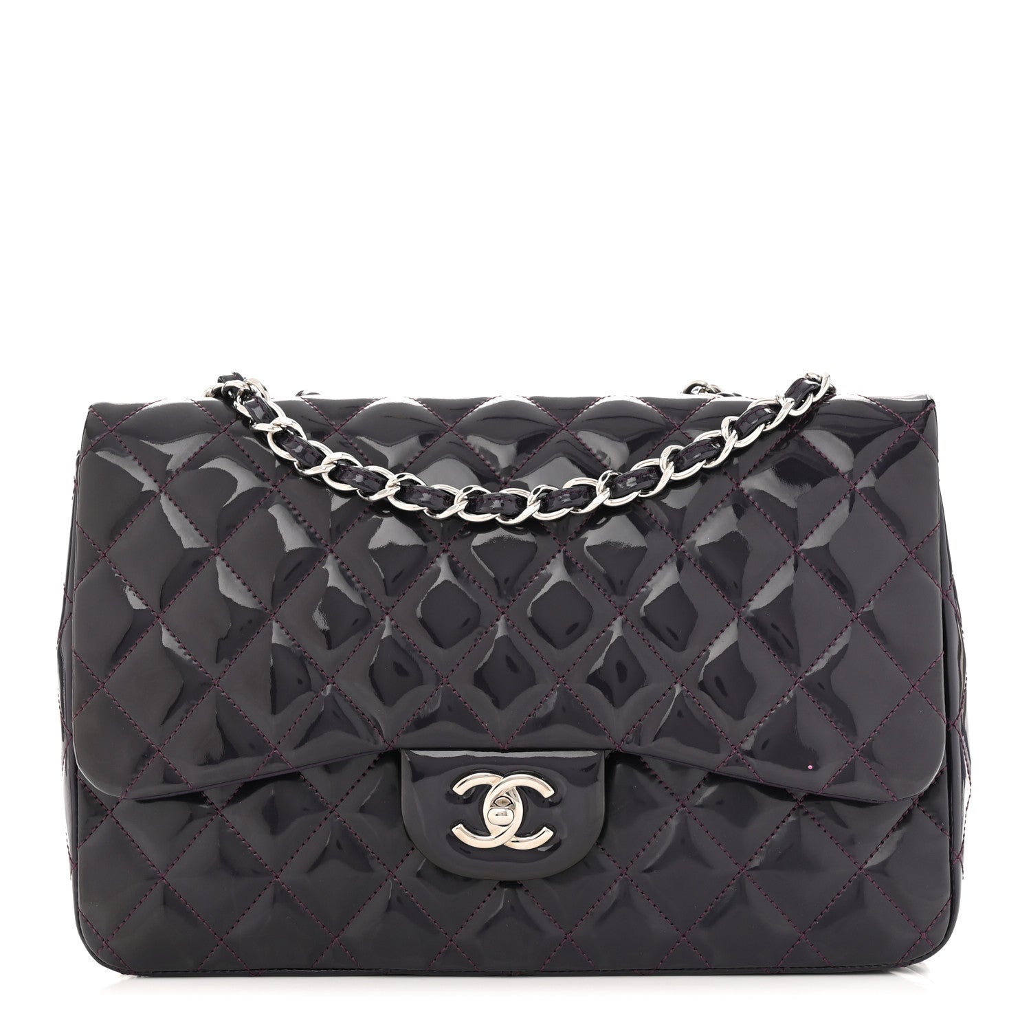 Chanel Patent Quilted Jumbo Single Flap Dark Purple 1 of 12