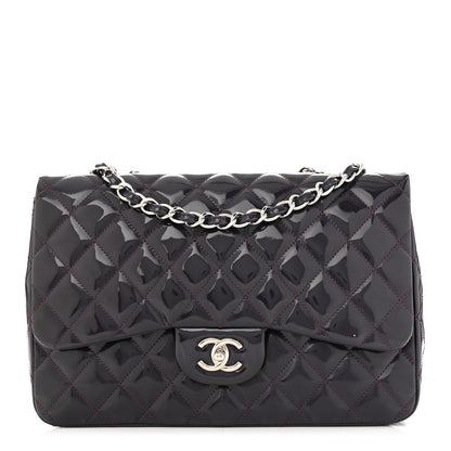 Chanel Patent Quilted Jumbo Single Flap Dark Purple 1 of 12