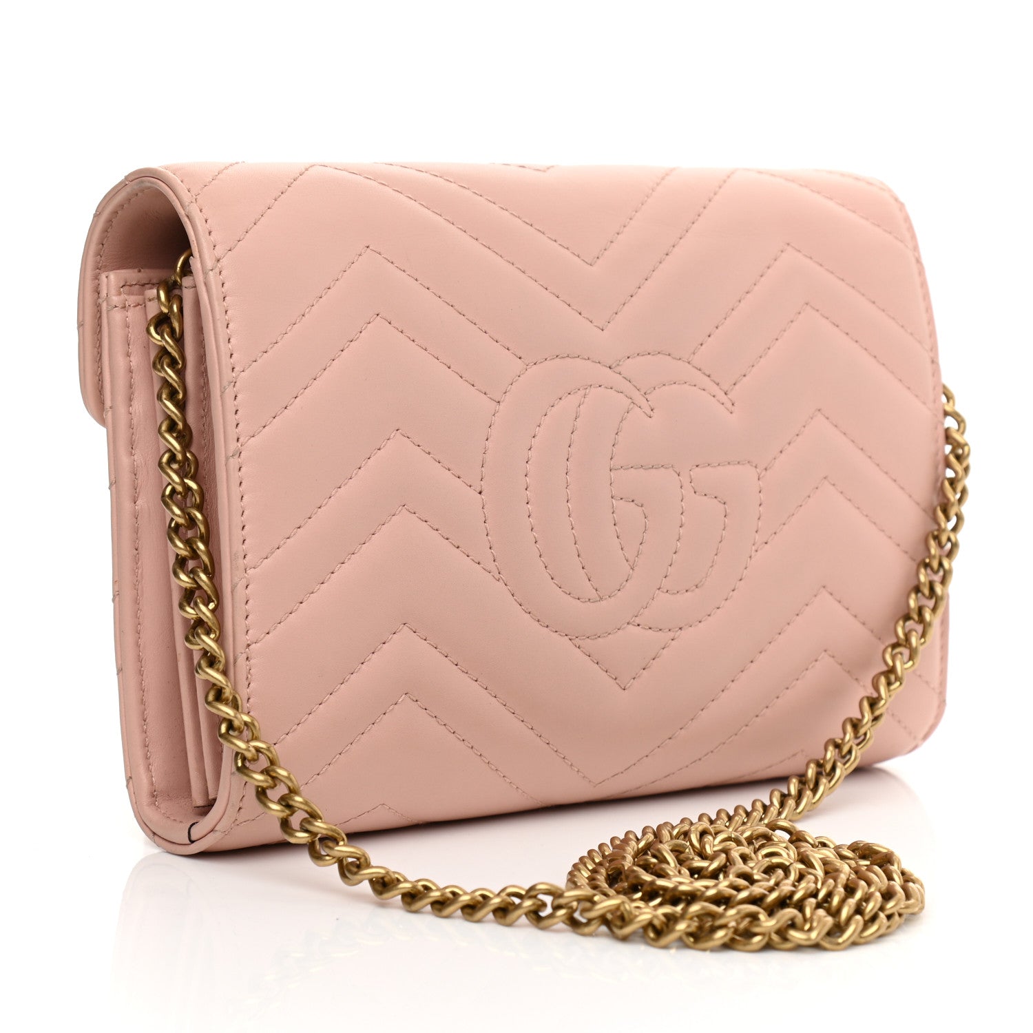 Gucci Calfskin Matelasse GG Marmont Chain Wallet Perfect Pink 3 of 10