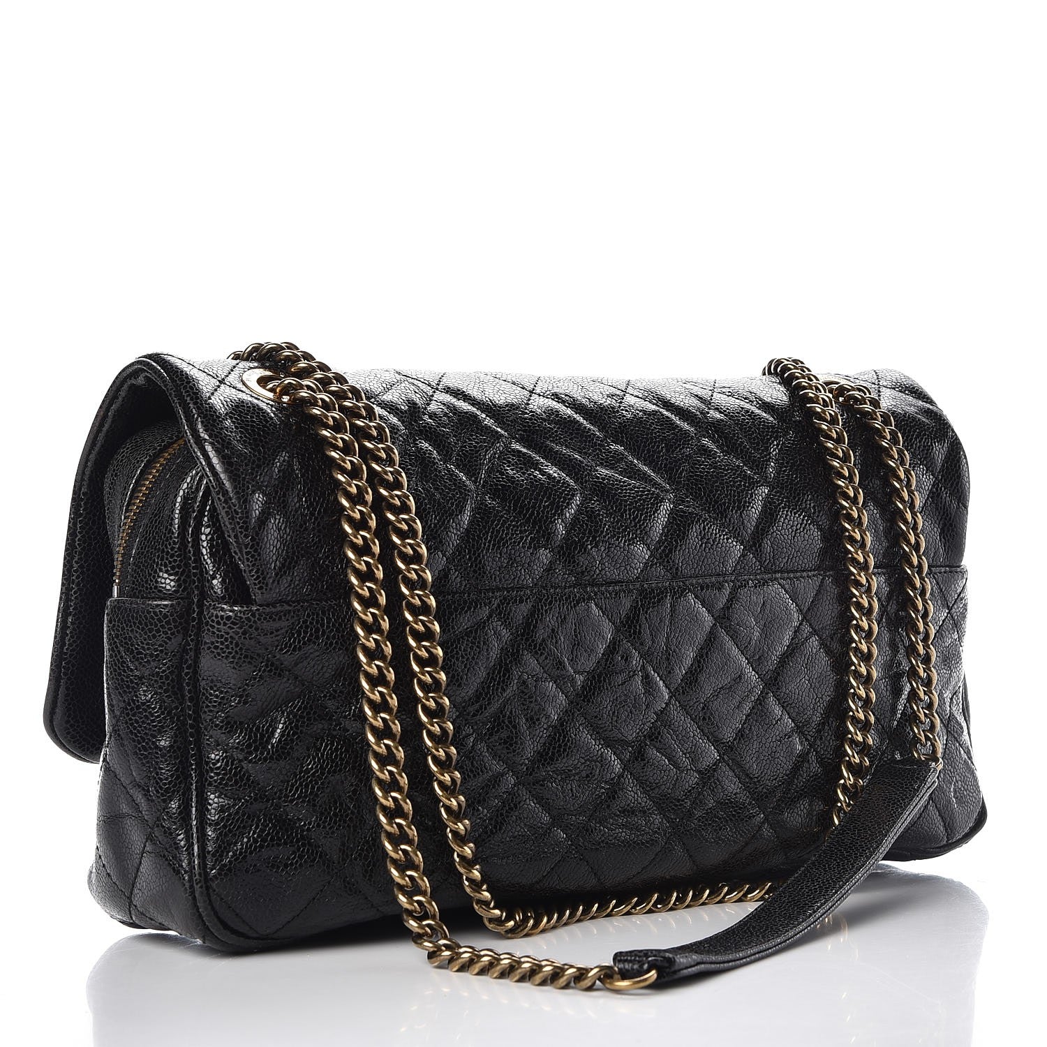 Chanel Crumpled Grained Calfskin Quilted Large Shiva Flap Black 3 of 9