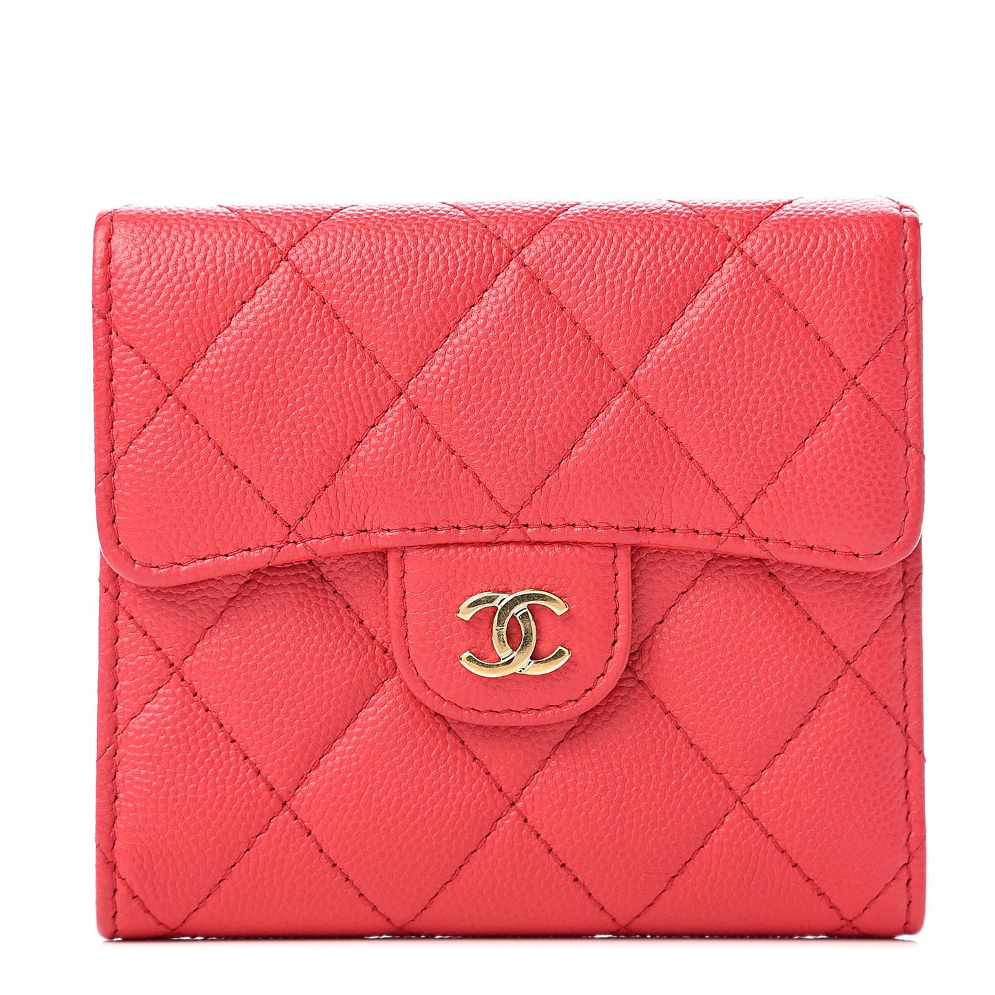 Caviar Quilted Compact Flap Wallet Fuchsia