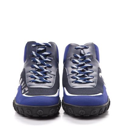 Chanel Calfskin Mesh Lycra Womens Logo High Top Sneakers 40.5 Navy 2 of 9