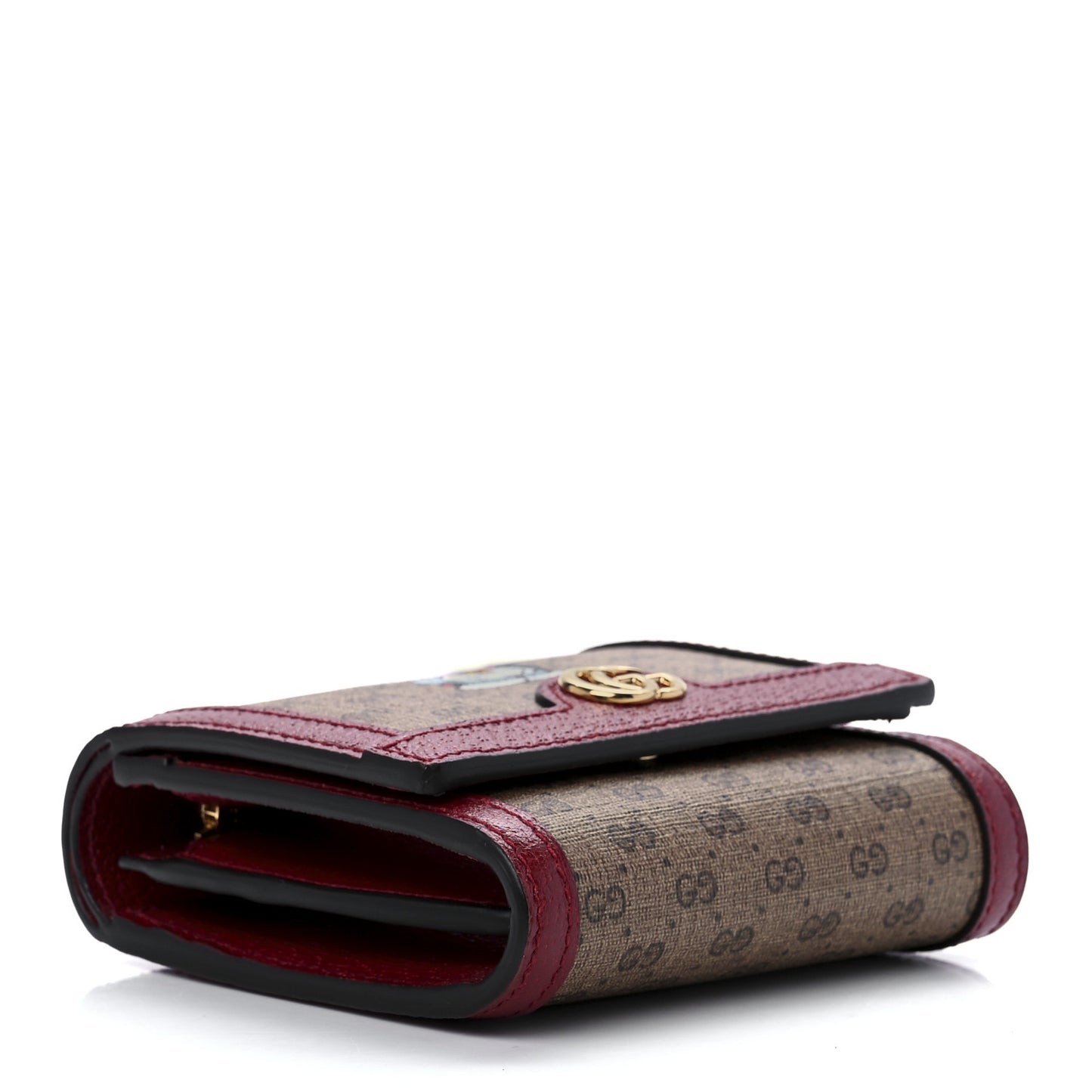 X DORAEMON Mini Vintage GG Supreme Monogram Compact Wallet Beige Cherry Red