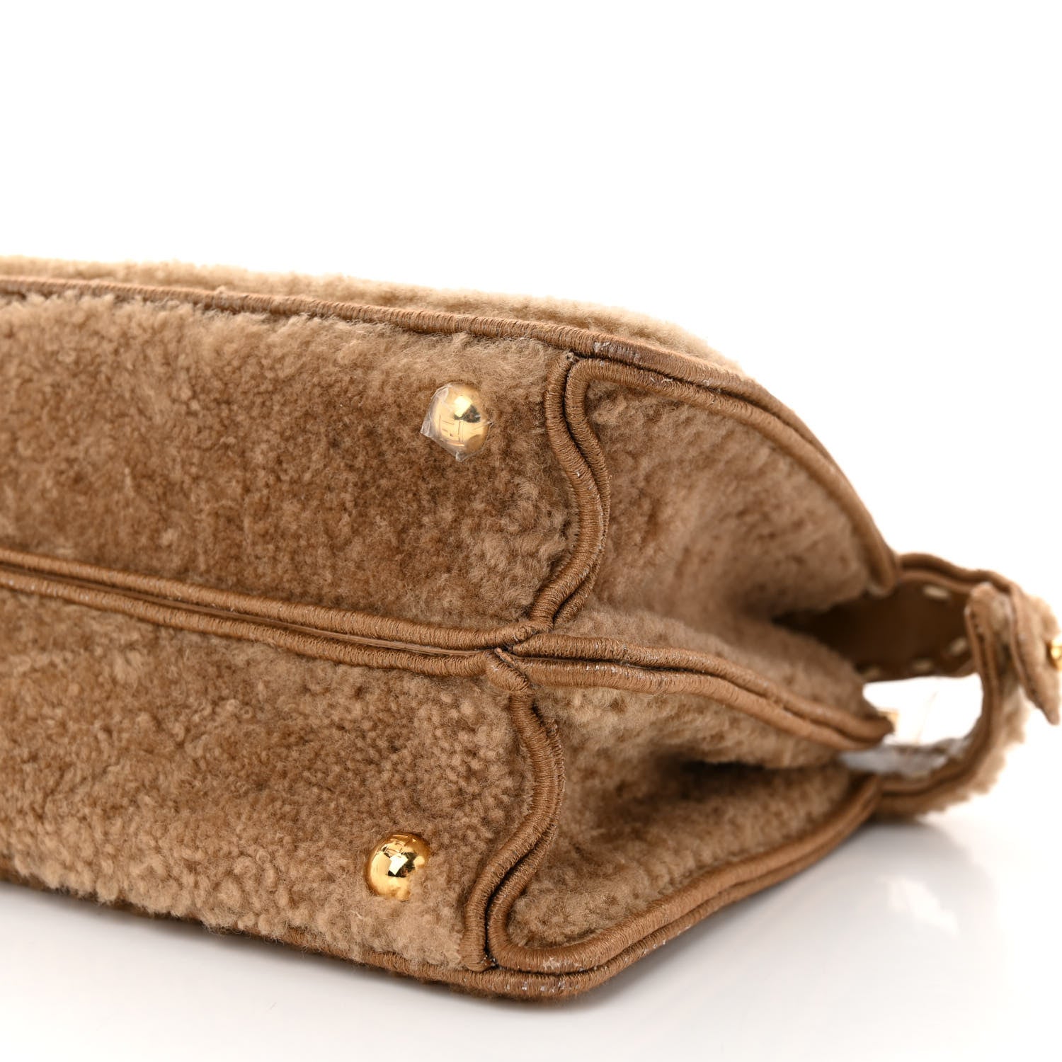 Fendi Curly Shearling Shiny Nappa Small Peekaboo I SEE U Satchel Camel 10 of 11