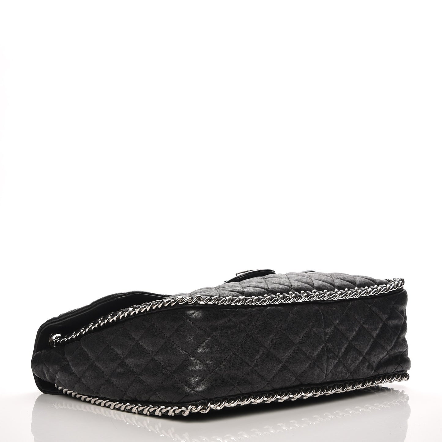 Washed Lambskin Quilted Maxi Chain Around Flap Black