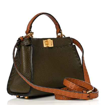 Fendi Cuoio Romano Selleria Tri-color Mini Peekaboo Iconic Satchel Aspargo Saddler Latte 6 of 15
