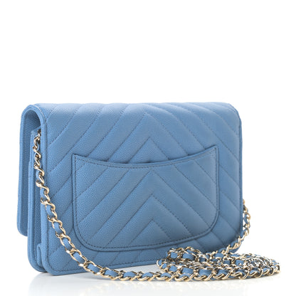 Chanel Caviar Chevron Quilted Wallet On Chain WOC Blue 3 of 14