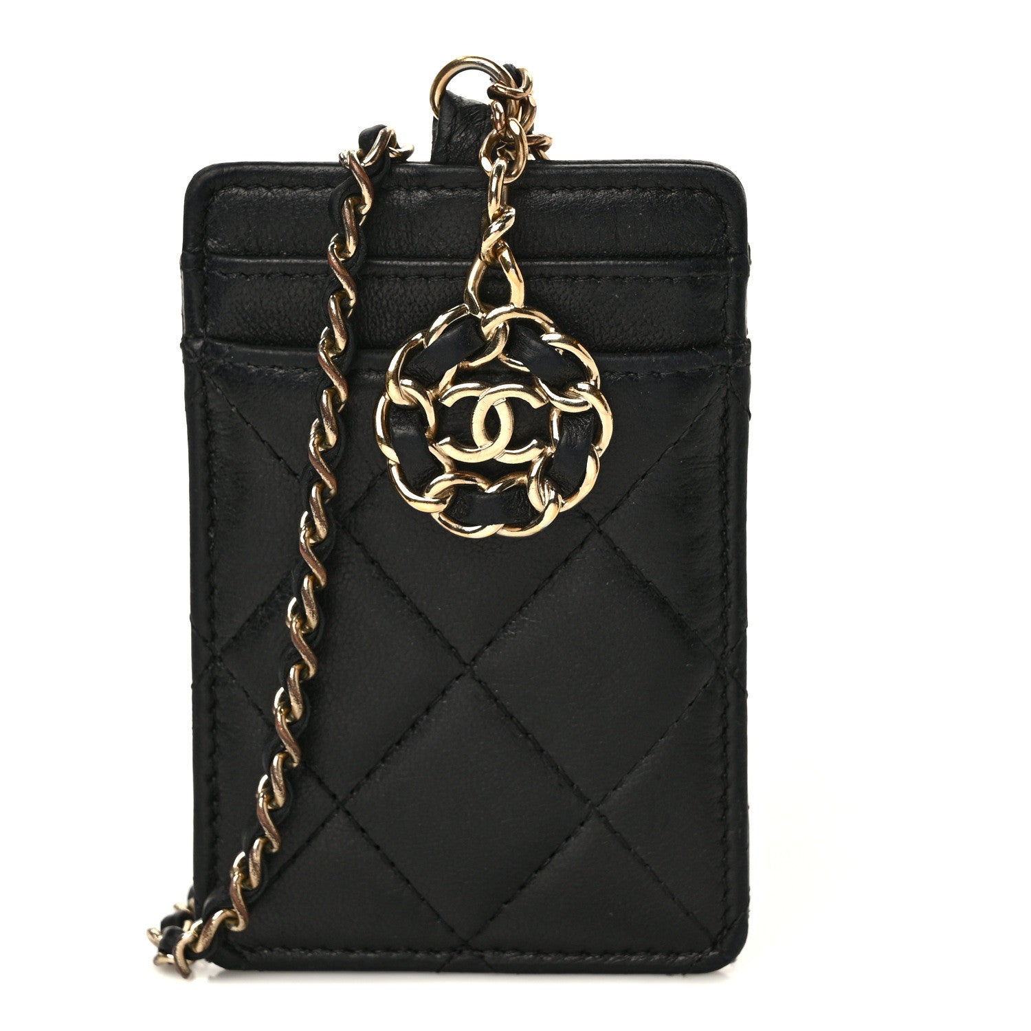Chanel Lambskin Quilted Card Holder On Chain Black 1438448 – FASHIONPHILE