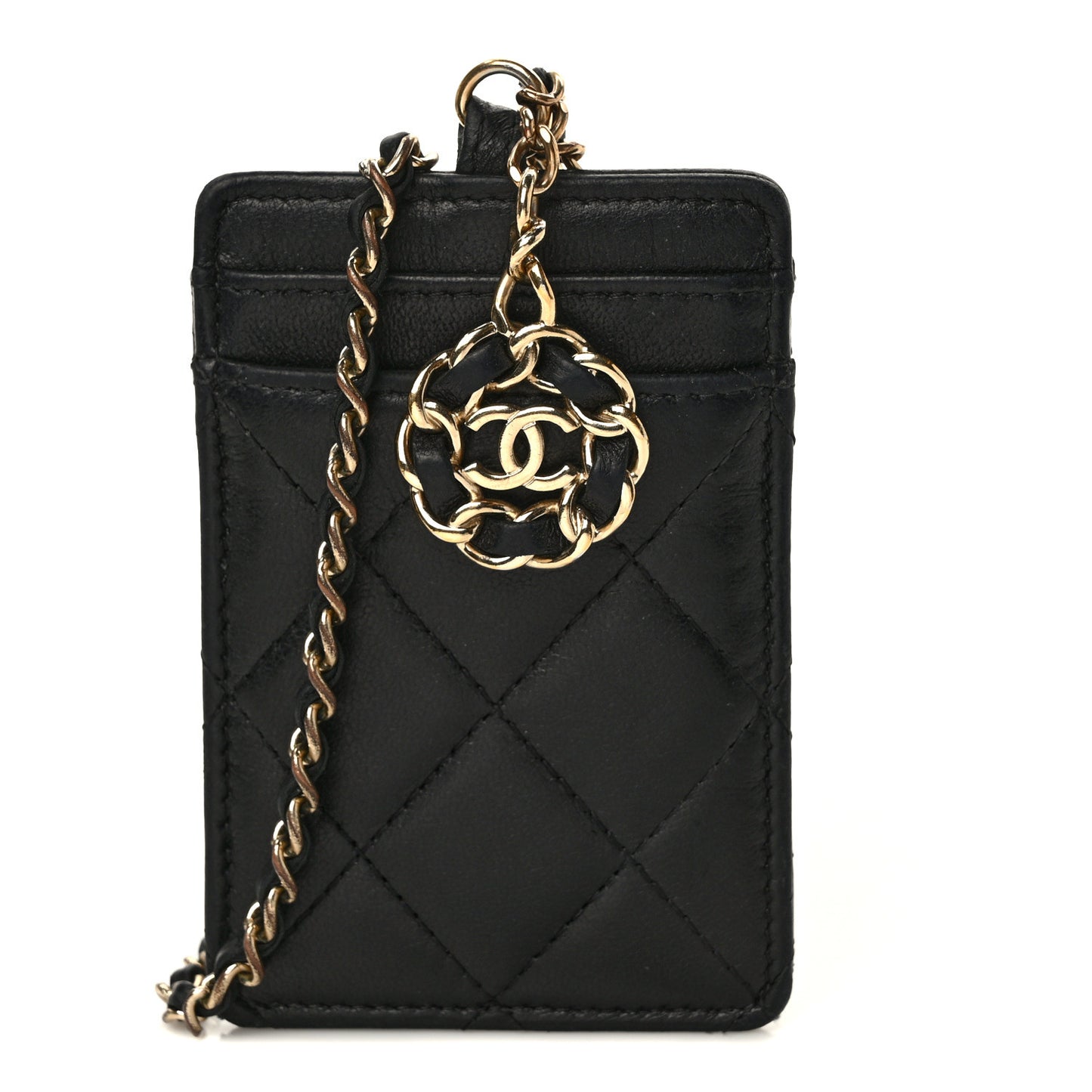 Lambskin Quilted Card Holder On Chain Black