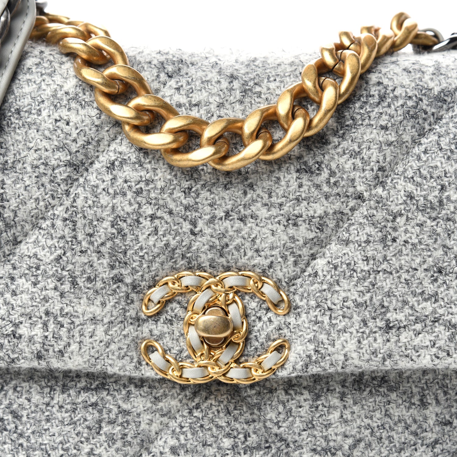 Chanel Tweed Quilted Medium Chanel 19 Flap Grey Ecru 10 of 11