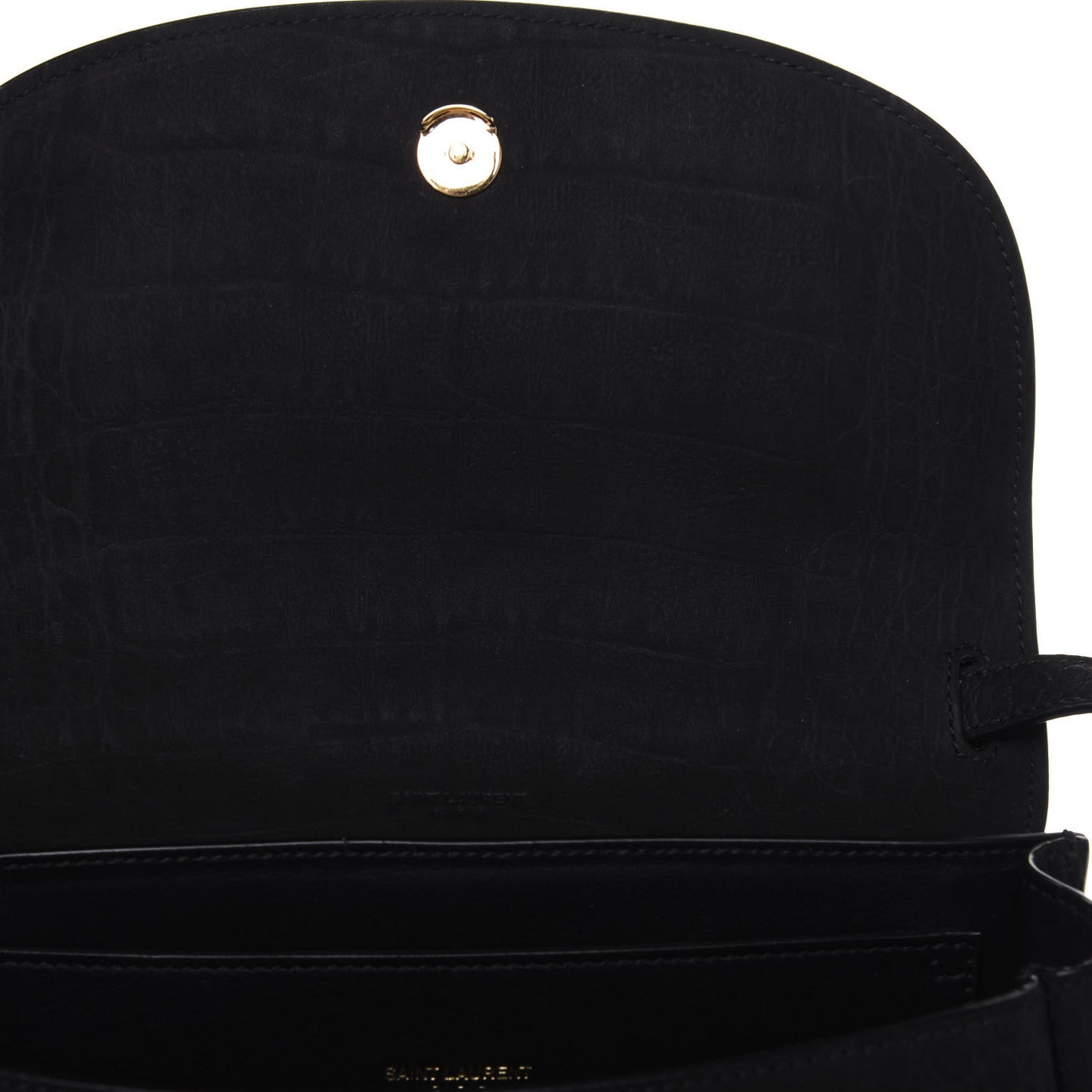 Crocodile Embossed Monogram Nubuck Medium Kaia Satchel Black