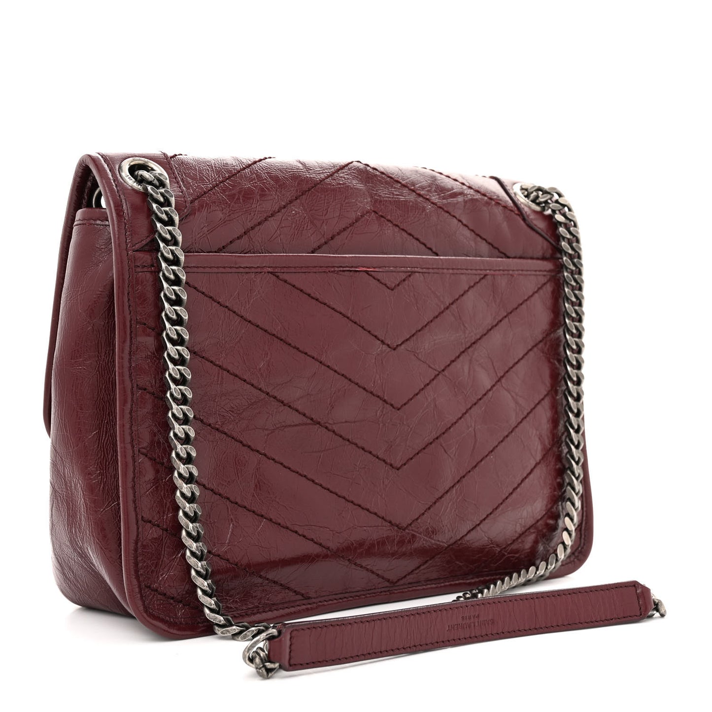 Crinkled Calfskin Matelasse Monogram Medium Niki Chain Satchel Rouge Legion