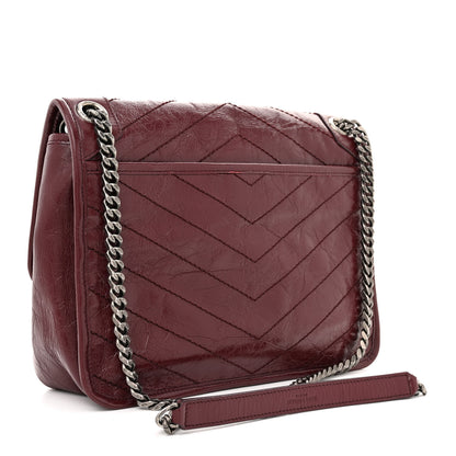 Saint Laurent Crinkled Calfskin Matelasse Monogram Medium Niki Chain Satchel Rouge Legion 3 of 12