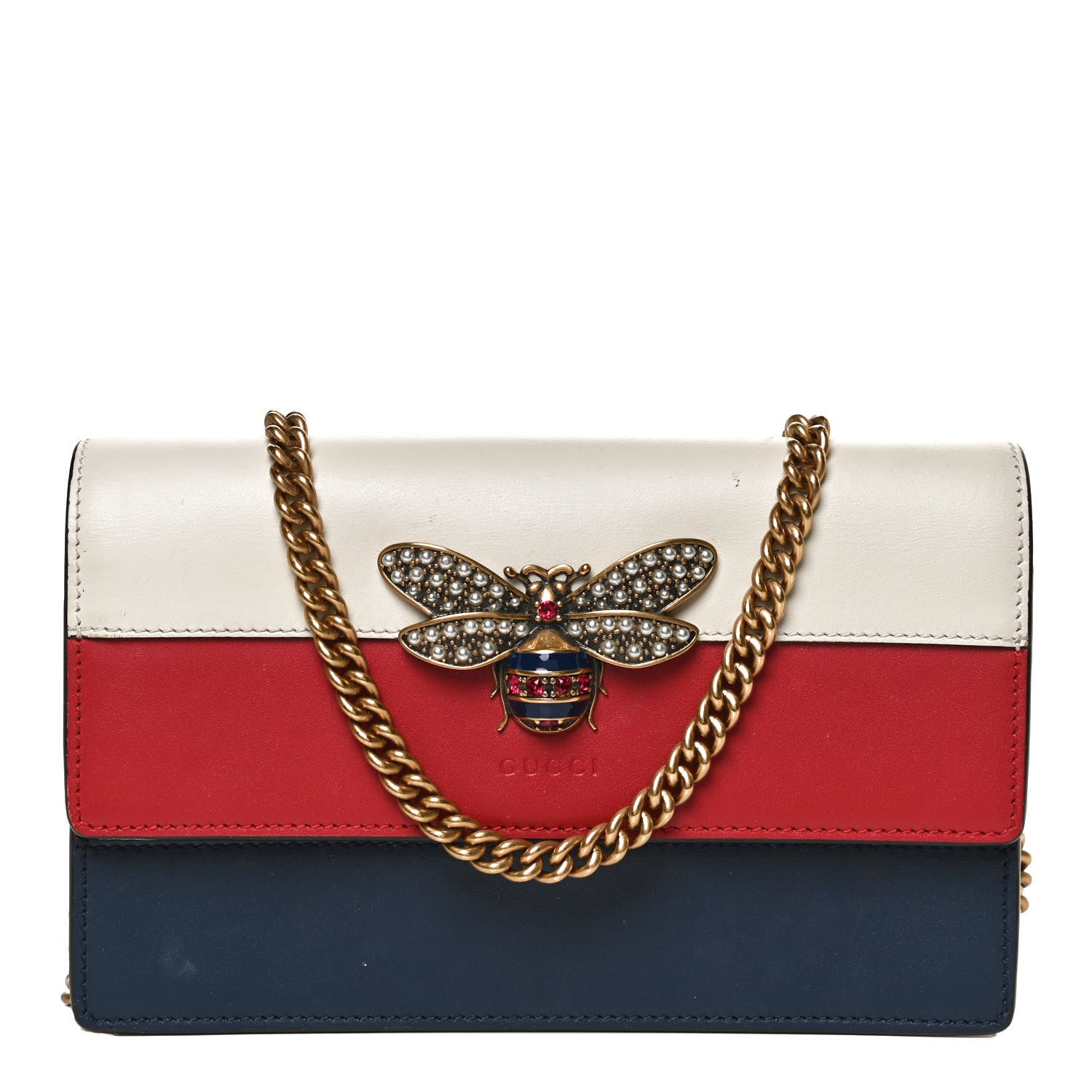 Gucci Calfskin Queen Margaret Chain Wallet Blue Agata Hibiscus Red Mystic White 1 of 10