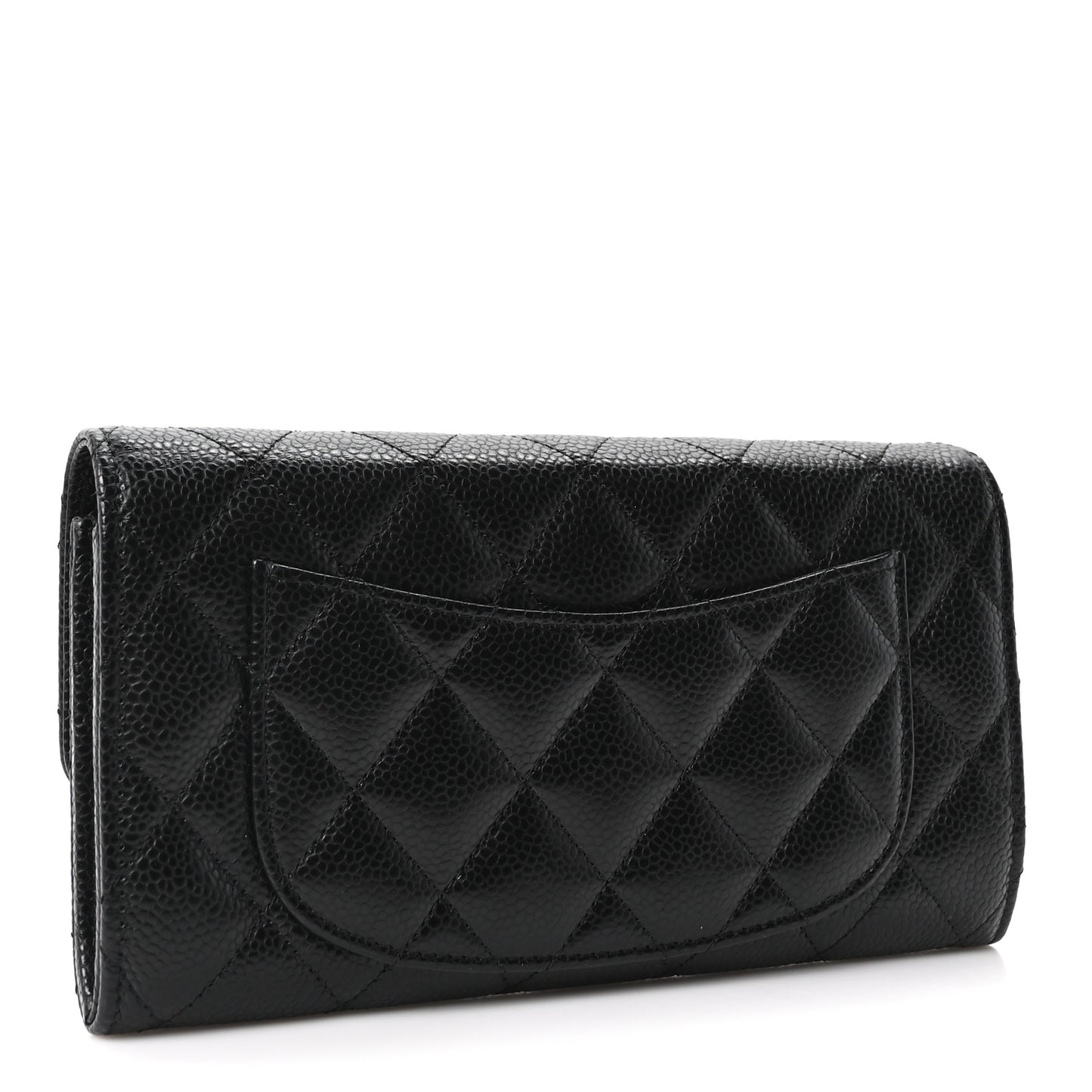 Caviar Quilted Large Gusset Flap Wallet Black