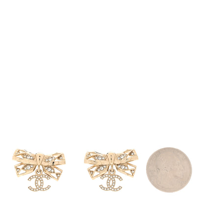 Chanel Crystal CC Bow Drop Earrings Gold 2 of 5