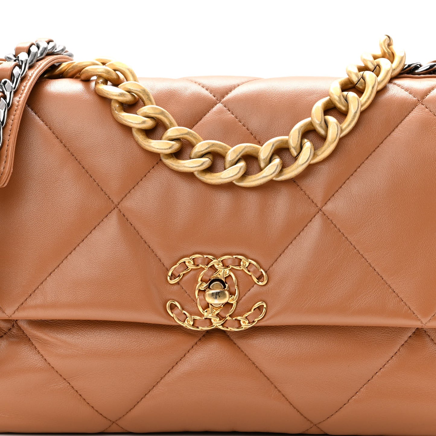 Lambskin Quilted Large Chanel 19 Flap Brown