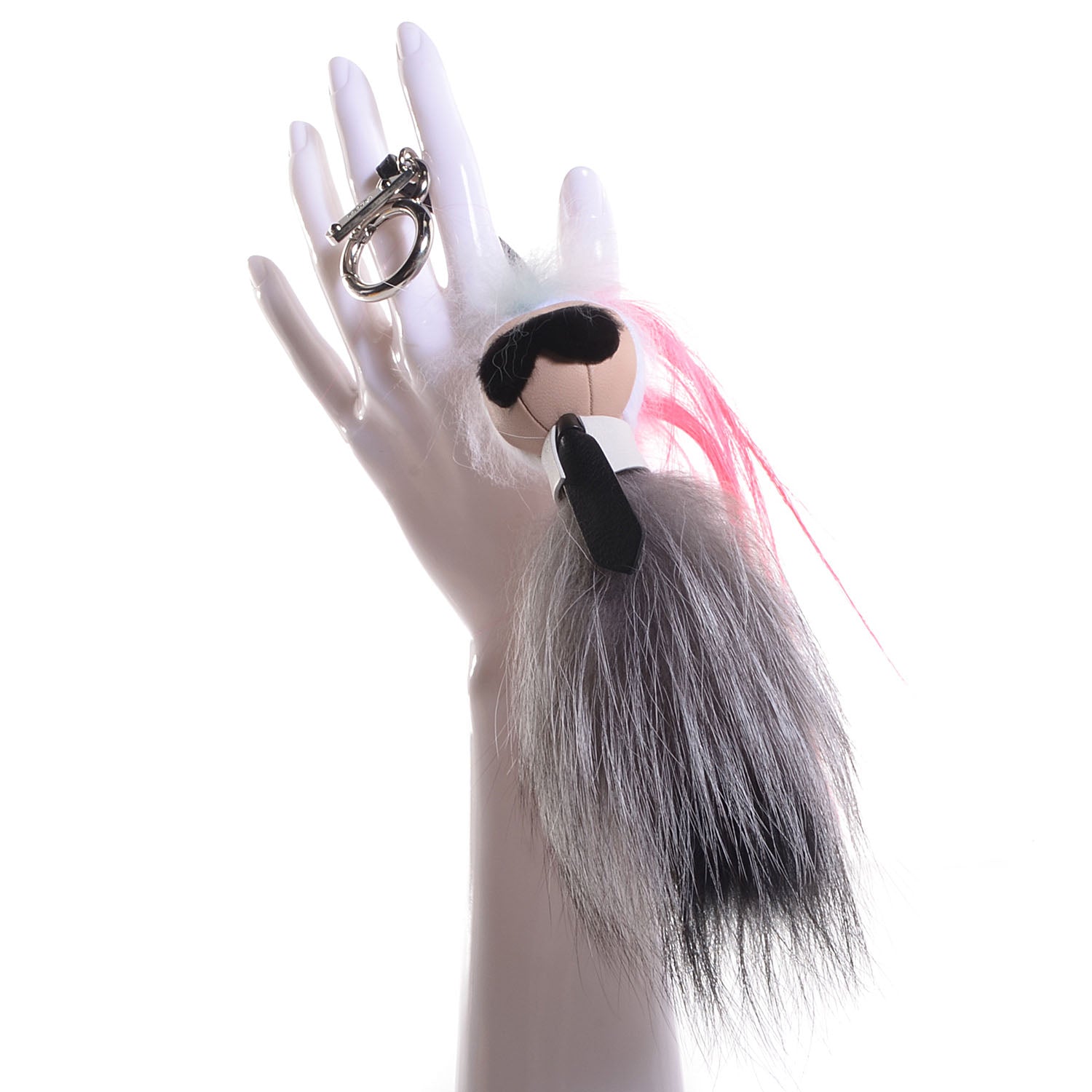 Fendi Mink Fox Goat Fur Mini Karlito Bag Charm Pink 2 of 6